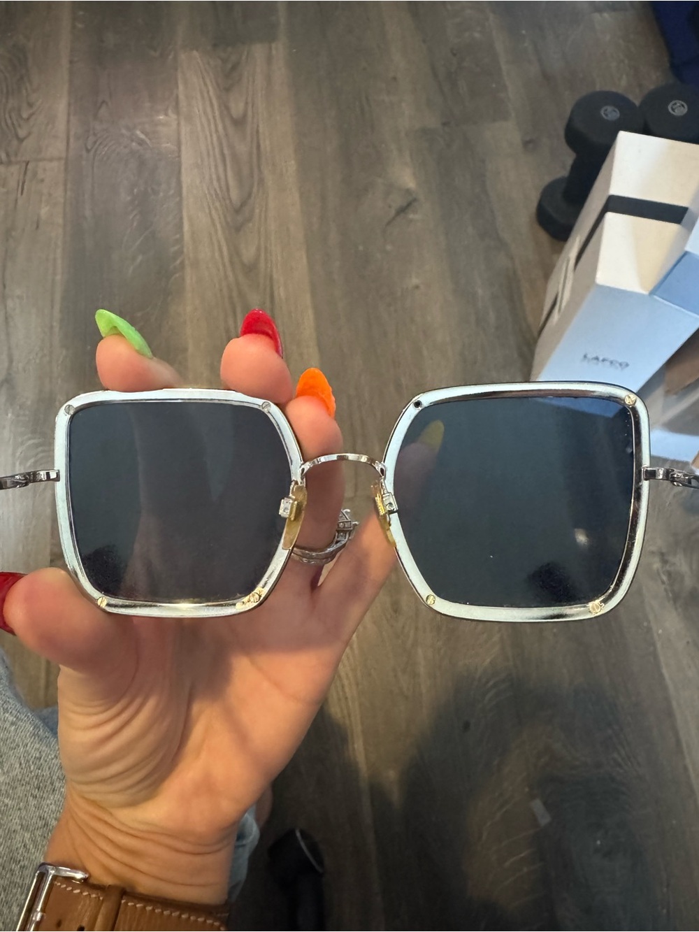 Valentino Navy Rimless Sunglasses with Crystal Stud Accents - Picture 3 of 8